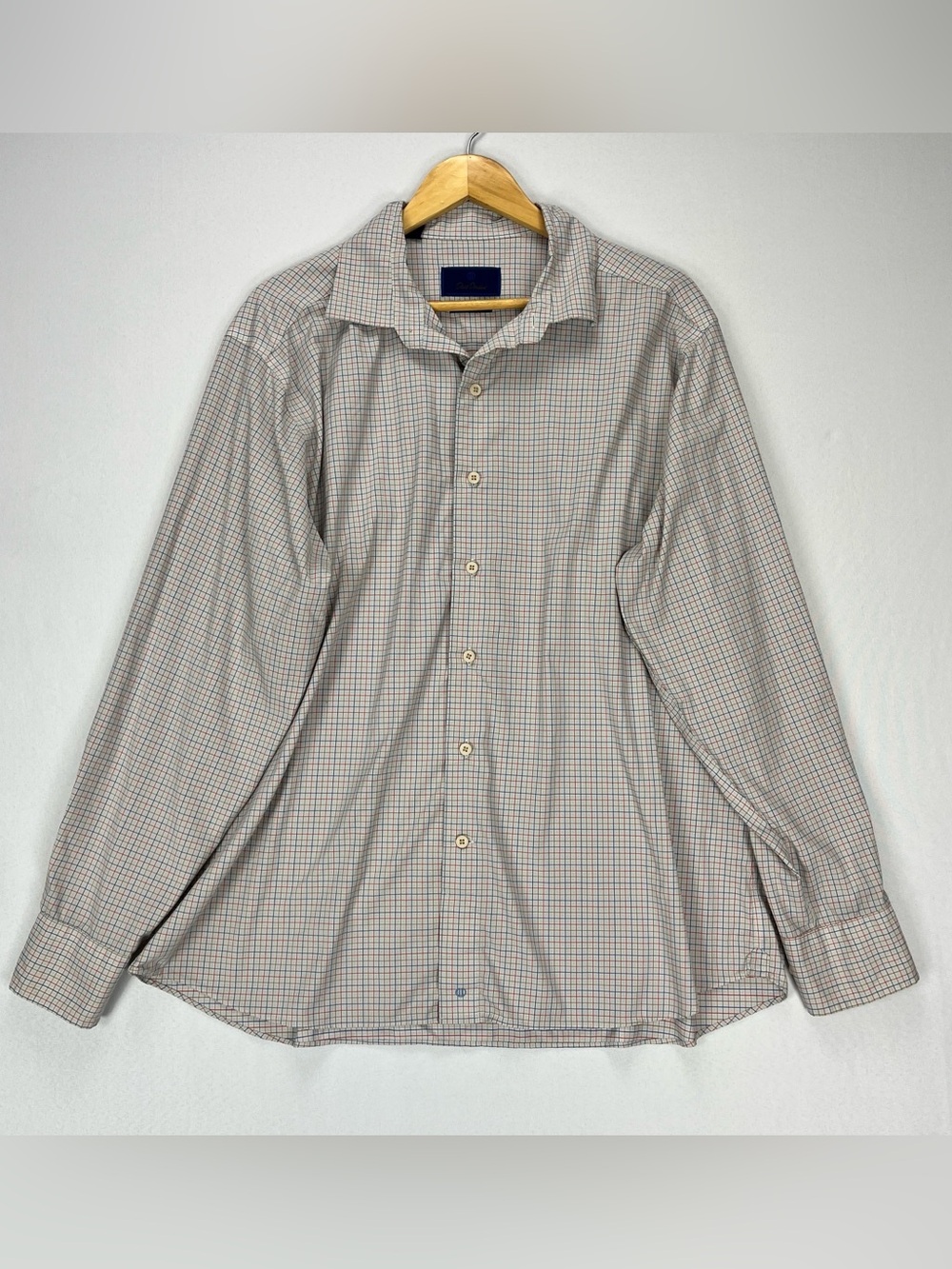 David Donahue Long Sleeve Button Down Dress Shirt Men’s 18 XL/XXL Plaid Nylon